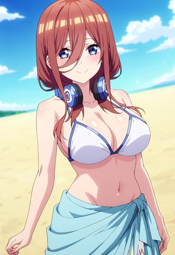 Miku Nakano cười nhẹ đầy nữ tính