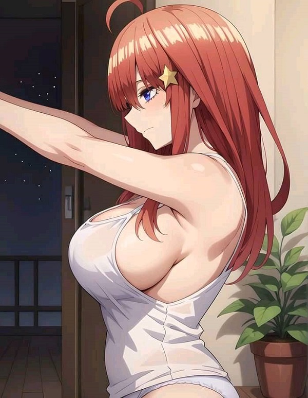 Miku Nakano ngồi đọc sách đầy tập trung