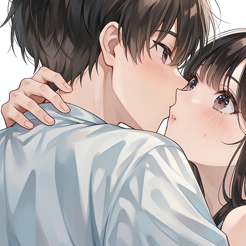 Cặp đôi tựa vào nhau trong ánh sáng xanh nhạt.