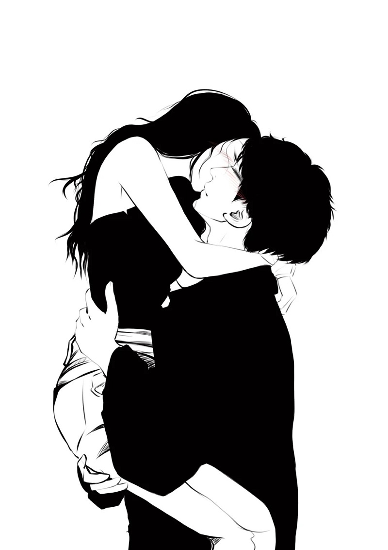 Nụ hôn theo phong cách trắng đen của manga