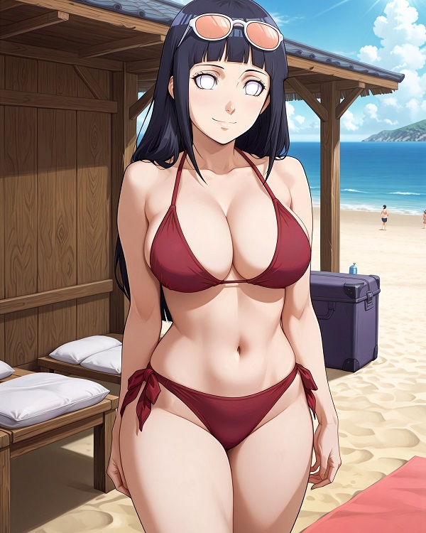 Cảnh cosplay Hinata sexy trong bộ bikini đỏ nổi bật.