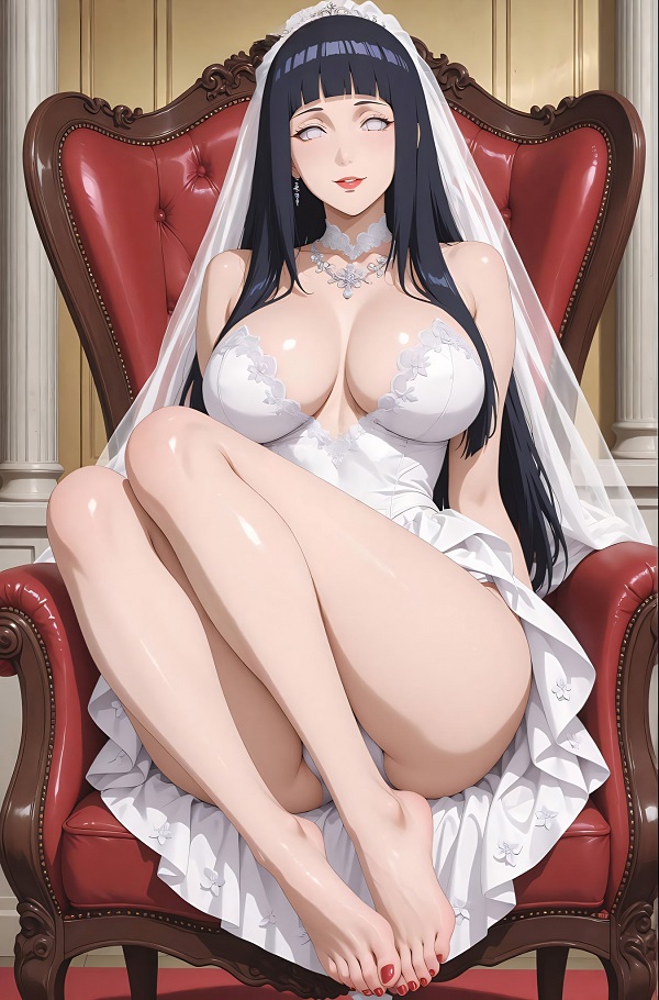 Cosplayer hóa thân Hinata trong bộ đồ trắng tinh khôi.