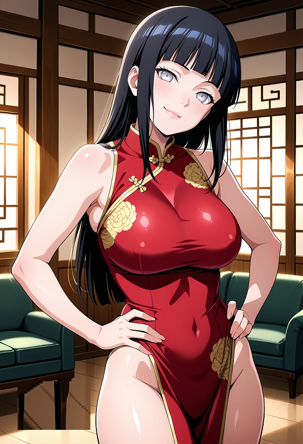  Hình Hinata nhìn sang bên với ánh mắt dịu hiền.