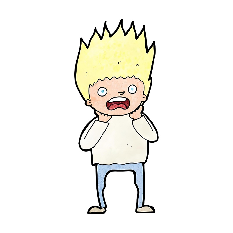 Nhân vật anime dựng đứng tóc vì sốc, kiểu “cái gì đang xảy ra vậy trời?”.