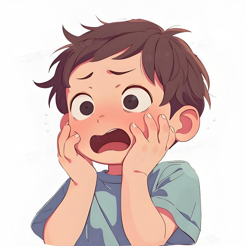 Bé trai chuẩn bị bật khóc vì gặp tình huống vượt tầm xử lý.