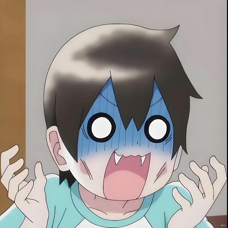 Nhân vật anime tóc xám hét lên vì bị dọa bất ngờ.