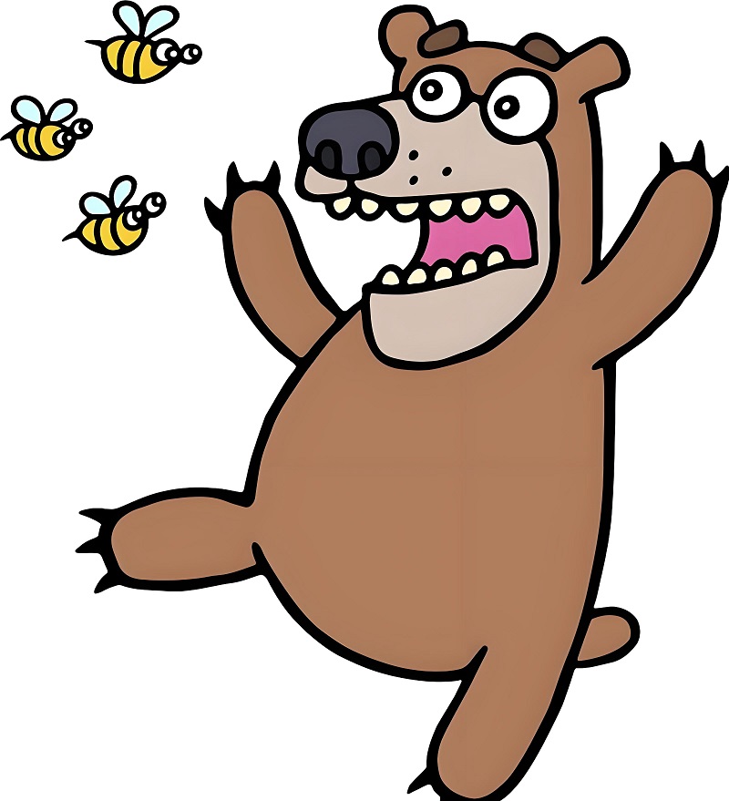 Con gấu hoạt hình hoảng hốt giơ tay tự thủ như bị bắt quả tang.