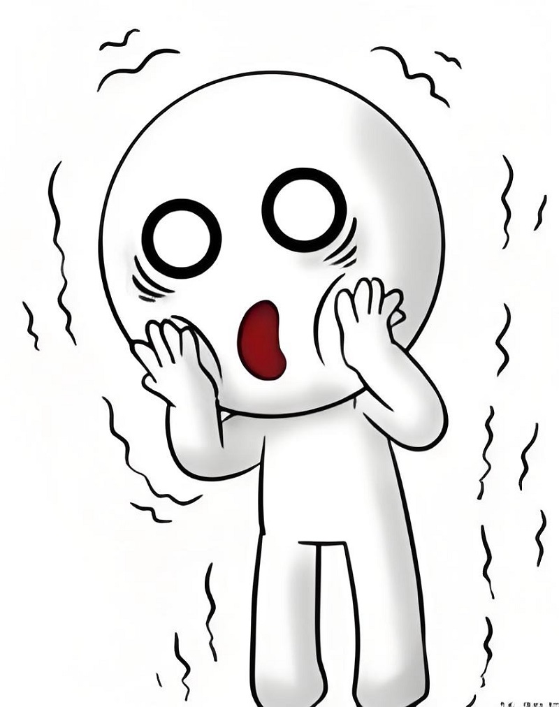 Nhân vật trắng đen khóc òa vì sợ, mặt dài như bánh mì.