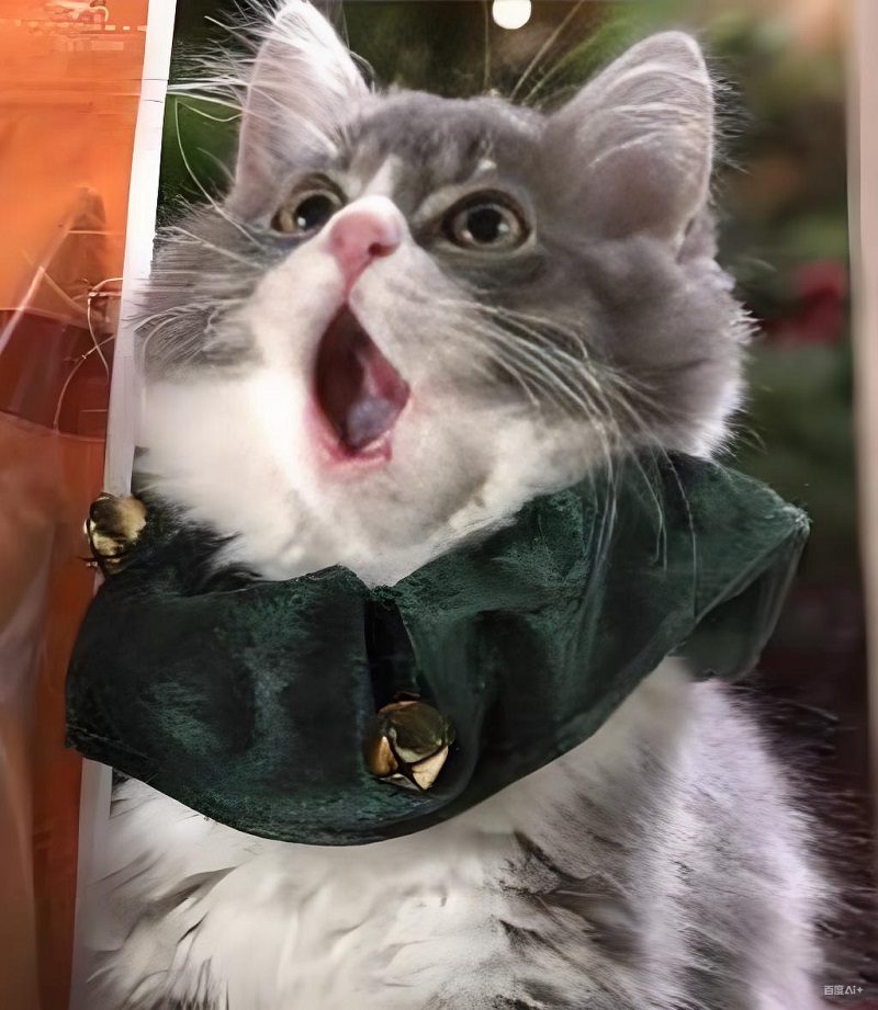 Meme hoảng hốt mèo mở to hai mắt vì sợ hãi xen lẫn bất lực.