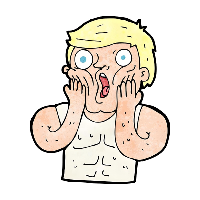 Anh chàng tóc vàng đổ mồ hôi, mặt tái mét vì bị dọa đứng tim.