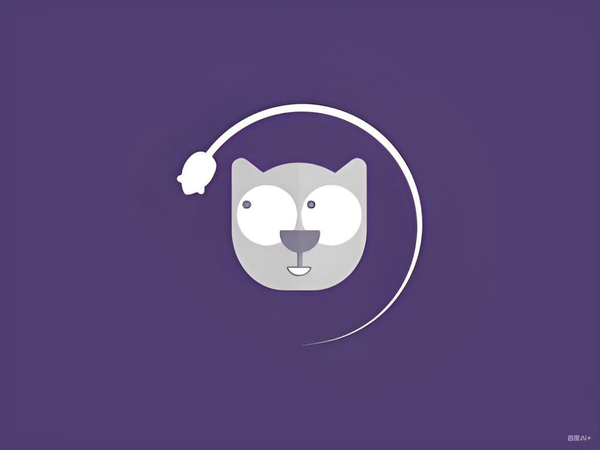 Mèo trắng ngồi trên nền tím với vòng xoay loading phía sau.