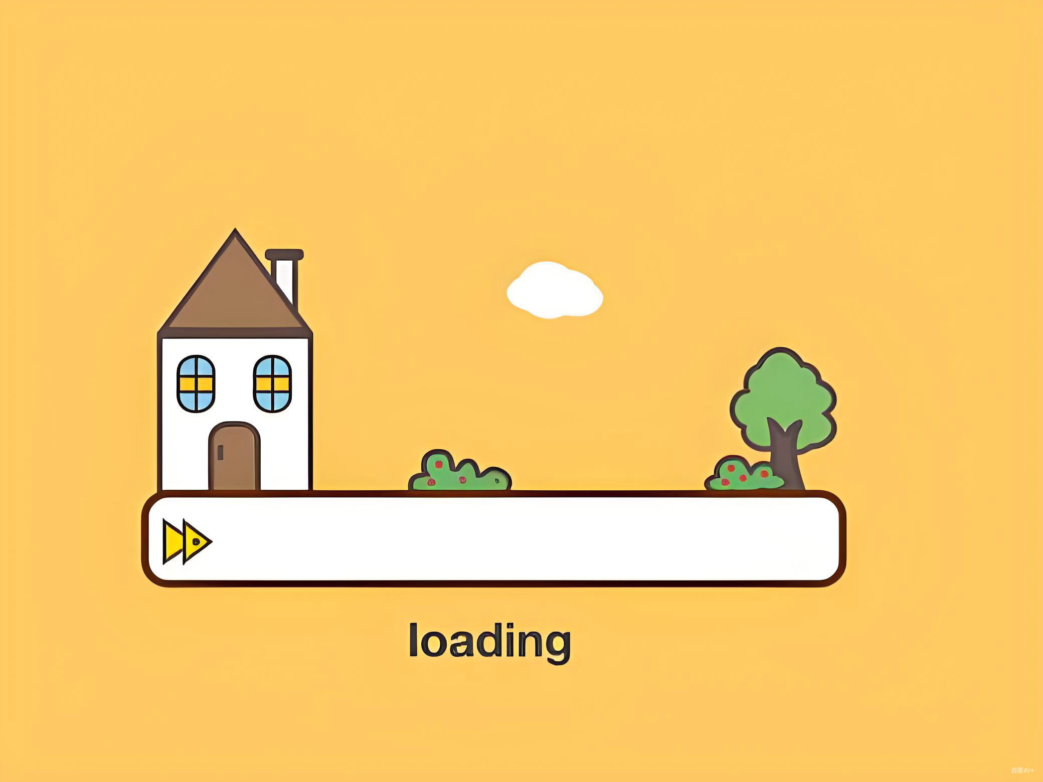 Khung cảnh làng quê màu vàng với chữ loading hiển thị phía trên.