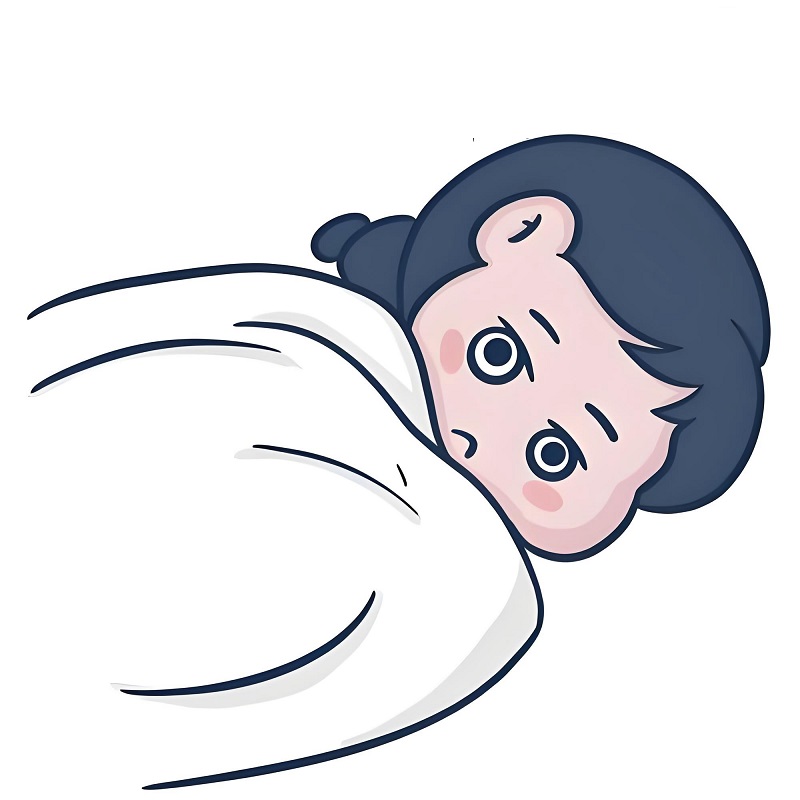 Nhân vật nằm trằn trọc mở mắt giữa đêm vì không ngủ được.