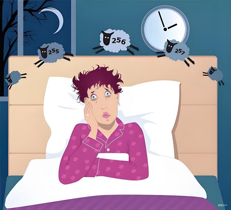 Nhân vật nằm giường với biểu cảm chán đời vì mất ngủ.