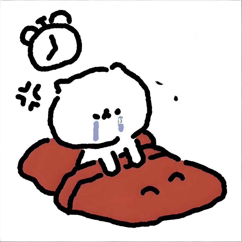 Nhân vật ôm gối, mặt bí xị vì nằm mãi không ngủ được.