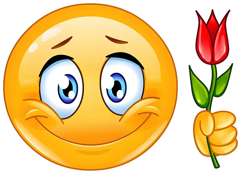 Biểu tượng mặt cười cầm hoa tulip, ngọt ngào pha chút khịa.
