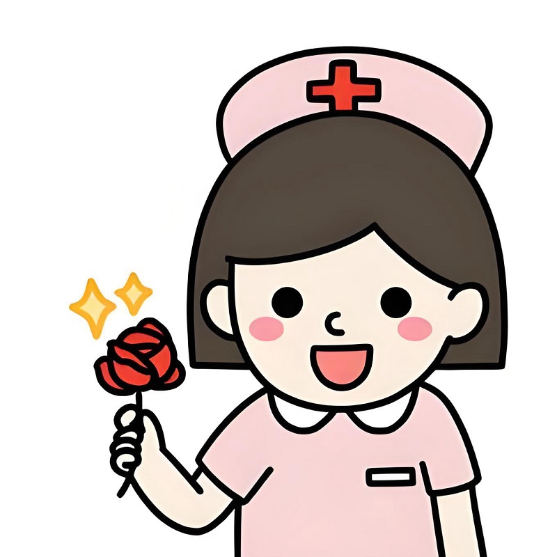 Cô gái y tá hoạt hình tặng hoa, dễ thương pha tí nghịch ngợm.