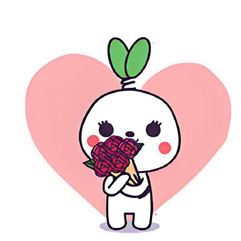 Icon hình củ cải cầm hoa tím trong tim, biểu cảm siêu đáng yêu.