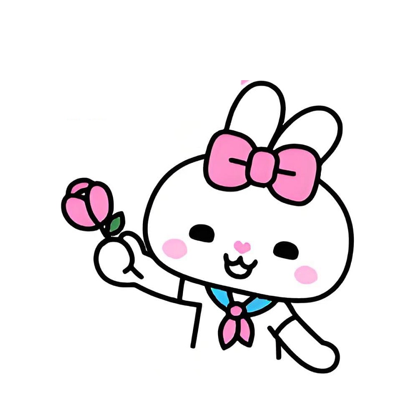 Thỏ hồng tặng hoa vàng, gương mặt cười “nụ cười của người đang crush”.