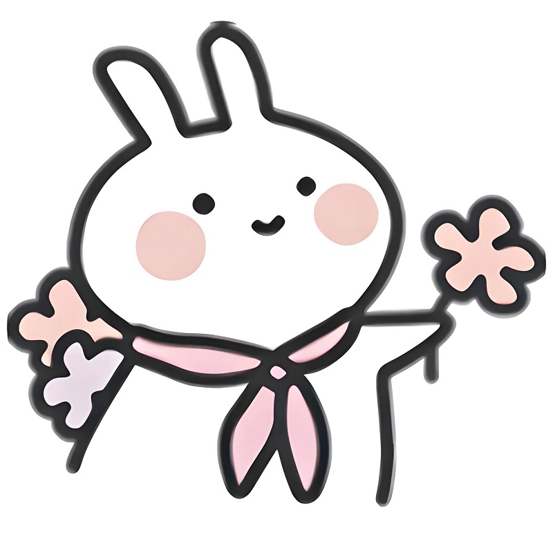 Thỏ trắng cầm hoa đỏ, biểu cảm siêu ngoan trong sáng.