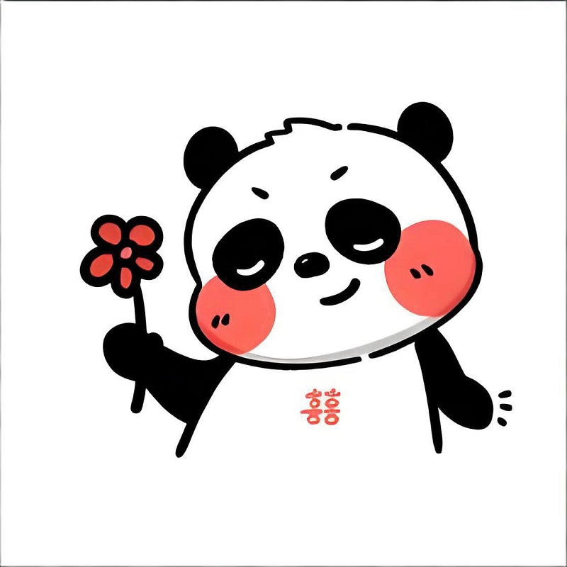 Gấu panda cầm hoa đỏ, vibe “tặng nhẹ, không bàn nhiều”.