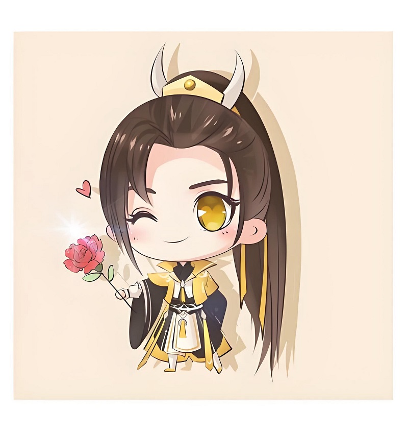 Cô gái tóc dài giơ hoa, biểu cảm dịu dàng pha xíu lầy.