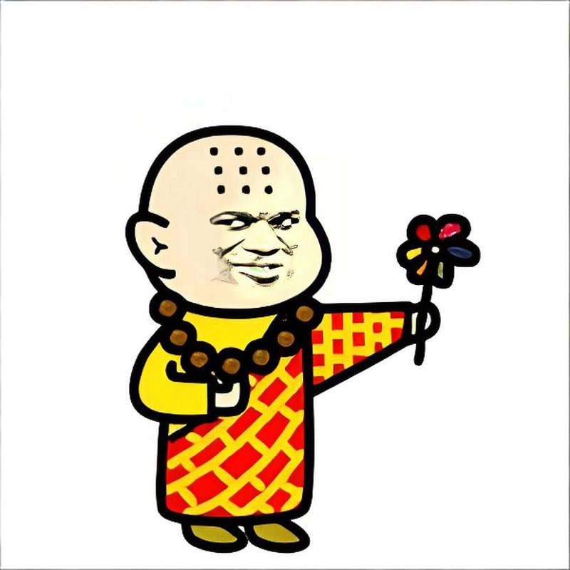 Nhà sư hoạt hình tặng hoa, caption auto trend “hoa này tặng, nghiệp tự nhận”.