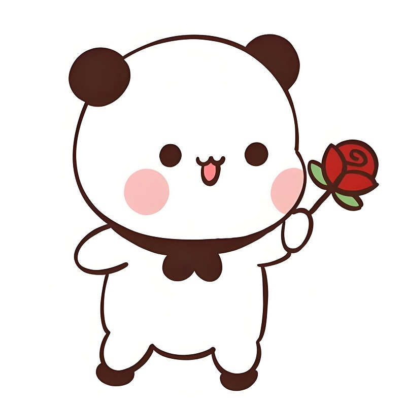 Meme gấu trắng cầm hoa tặng với nụ cười ngại ngùng dễ thương.