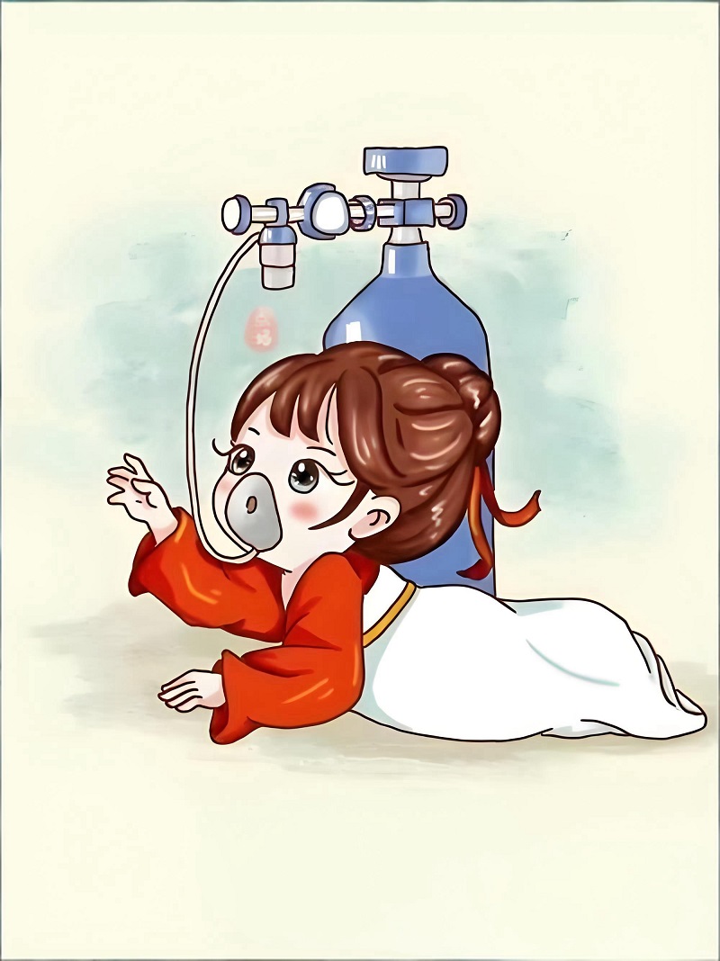 Hình vẽ nhân vật đang thở oxy, caption “cần thêm bình mới để sống tiếp”