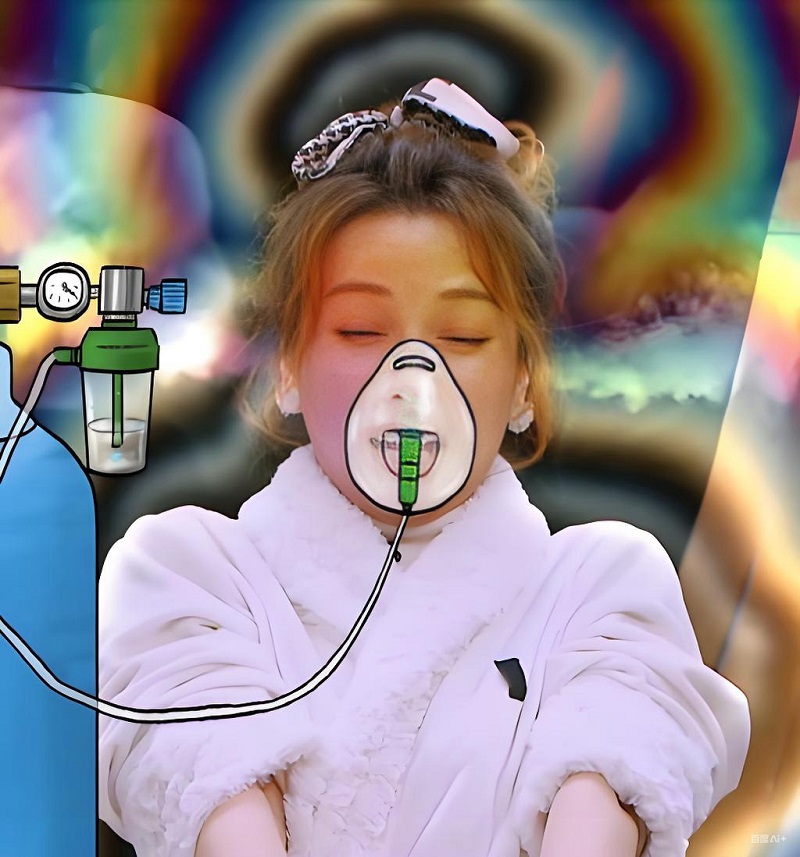 Người phụ nữ cười mệt phải thở oxy, đúng kiểu cười xỉu luôn.