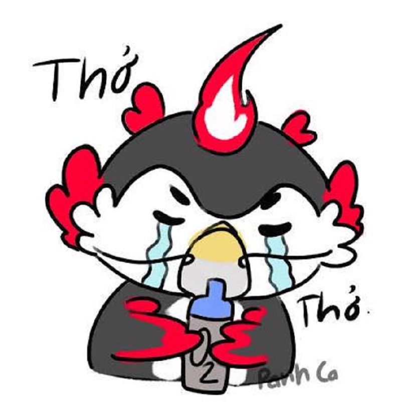 Thỏ hoạt hình ngã ngửa thở oxy, caption “bị netizen dìm sâu quá”.