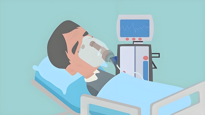 Meme nằm co người thở oxy, biểu cảm như vừa xem clip hết hồn.