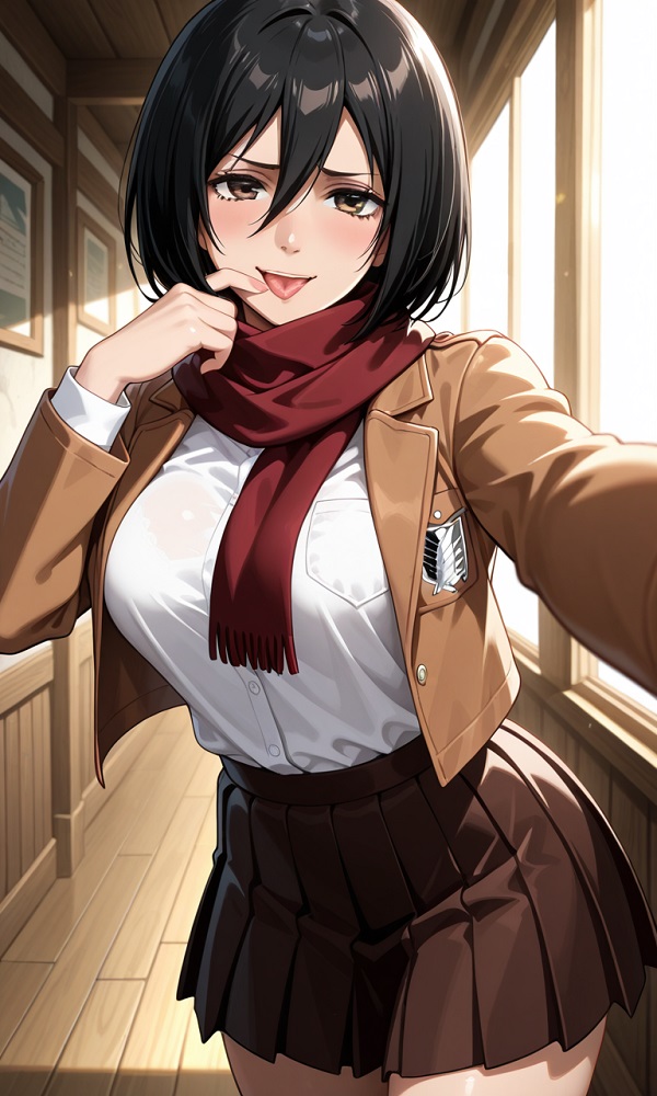 Hình ảnh Mikasa nghiêng người tạo dáng tự nhiên