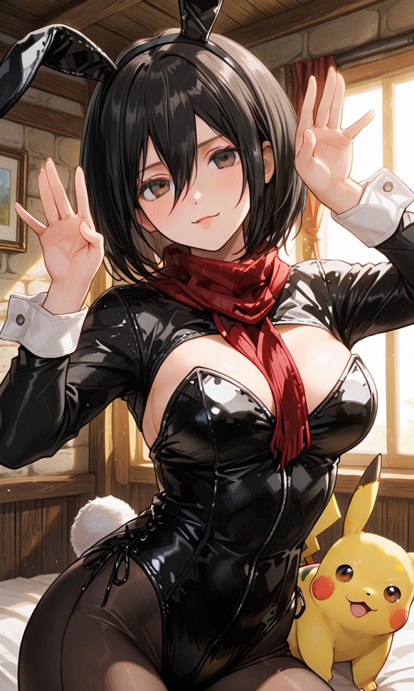 Viền sáng sau lưng làm nổi bật dáng Mikasa