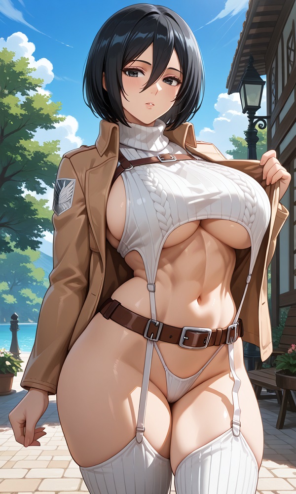 Mikasa đang bước đi với thần thái sắc sảo