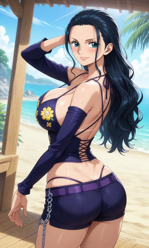 Hình Nico Robin sexy tạo dáng cạnh biển xanh