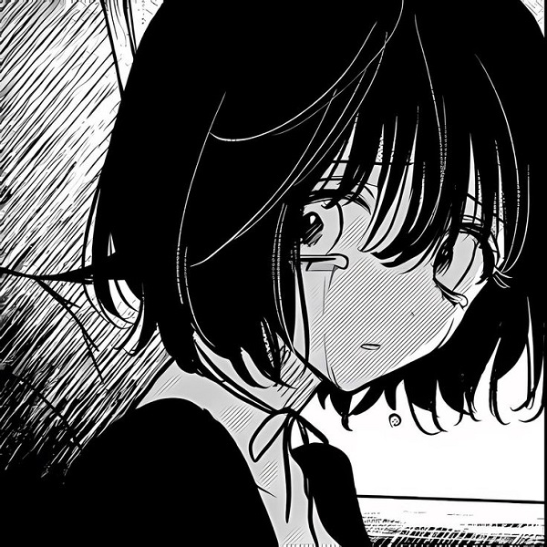 Sad girl anime ánh mắt tối, đứng trong góc phòng.