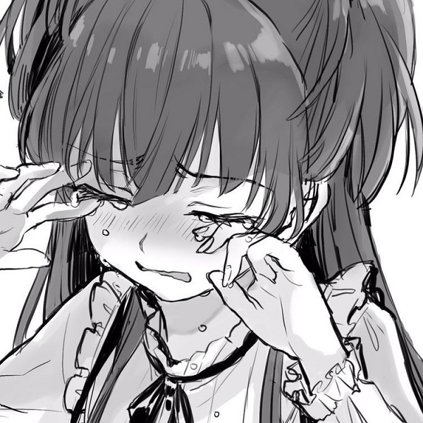 Sad girl anime với mái tóc dài rối, biểu cảm gục ngã.