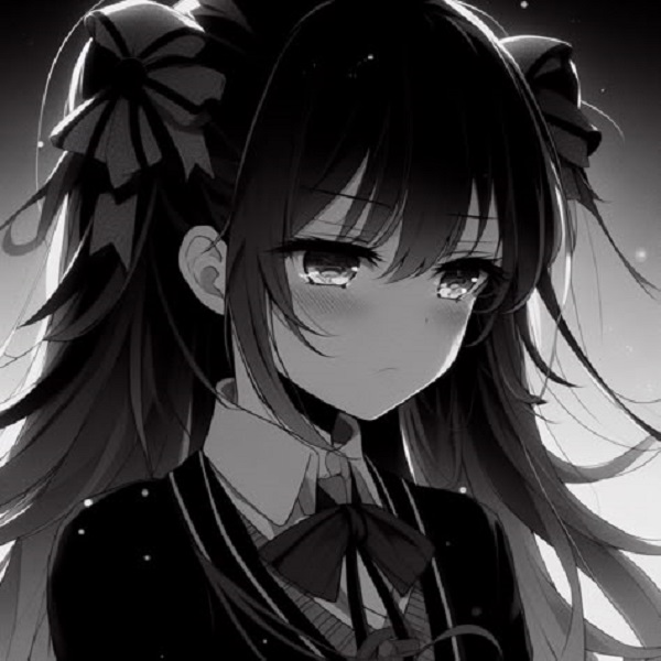 Cô gái anime che miệng bằng tay, biểu cảm đau lòng.