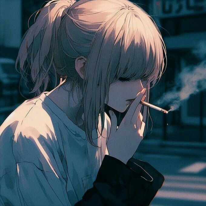 Cô gái anime tóc ngắn đen trắng ngồi khóc bên cửa sổ.