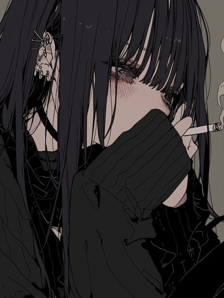 Sad girl anime quay lưng trong bóng tối, gương mặt mệt mỏi.
