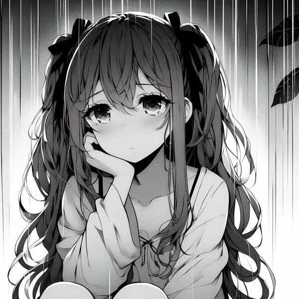 Sad girl anime cười nhẹ nhưng đôi mắt lại buồn sâu.